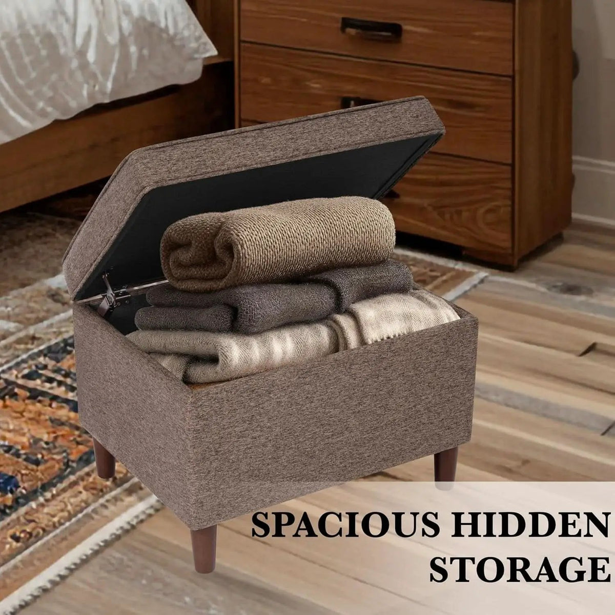 Chocolate Brown Contemporary Storage Ottoman With Lid from PriceLows™