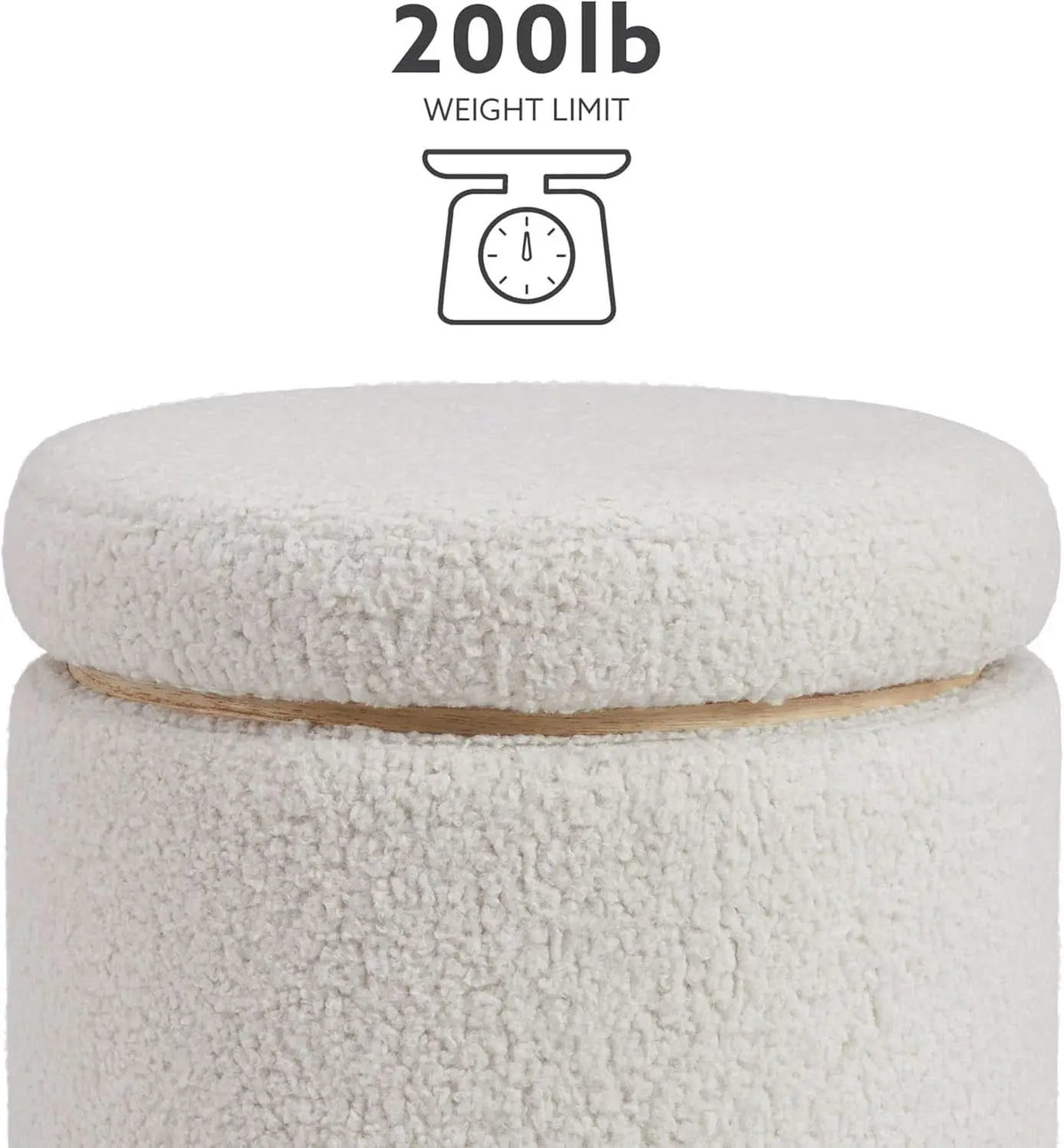 Cream Sherpa Deluxe Storage Ottoman Solidwood Base from PriceLows™