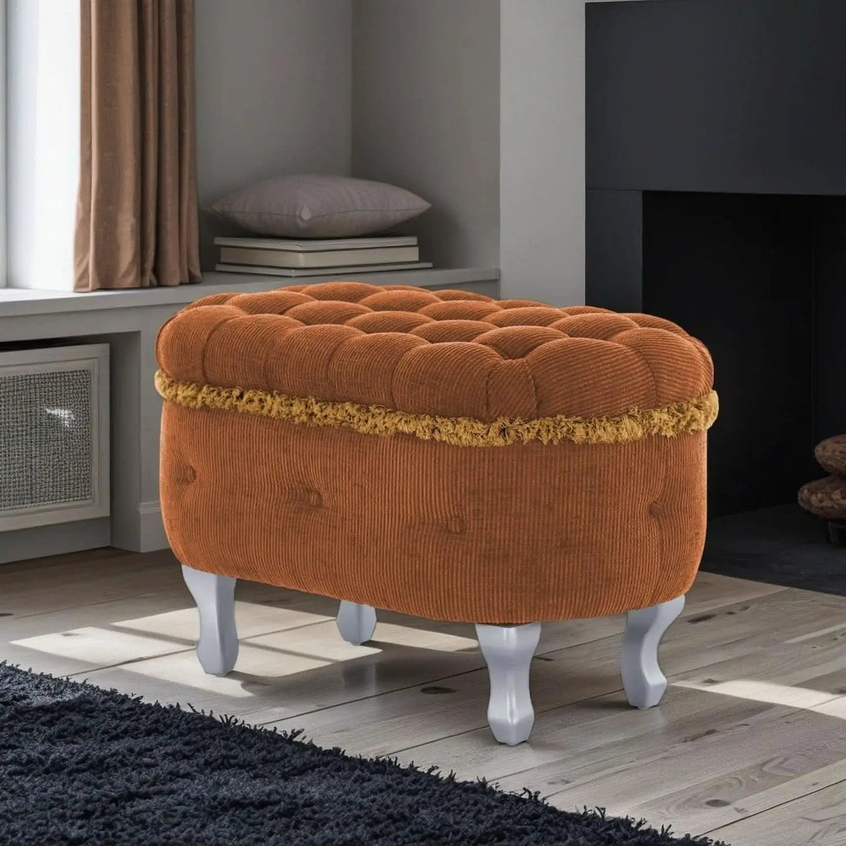 Orange Upholstered Storage Ottoman for Living Room from PriceLows™