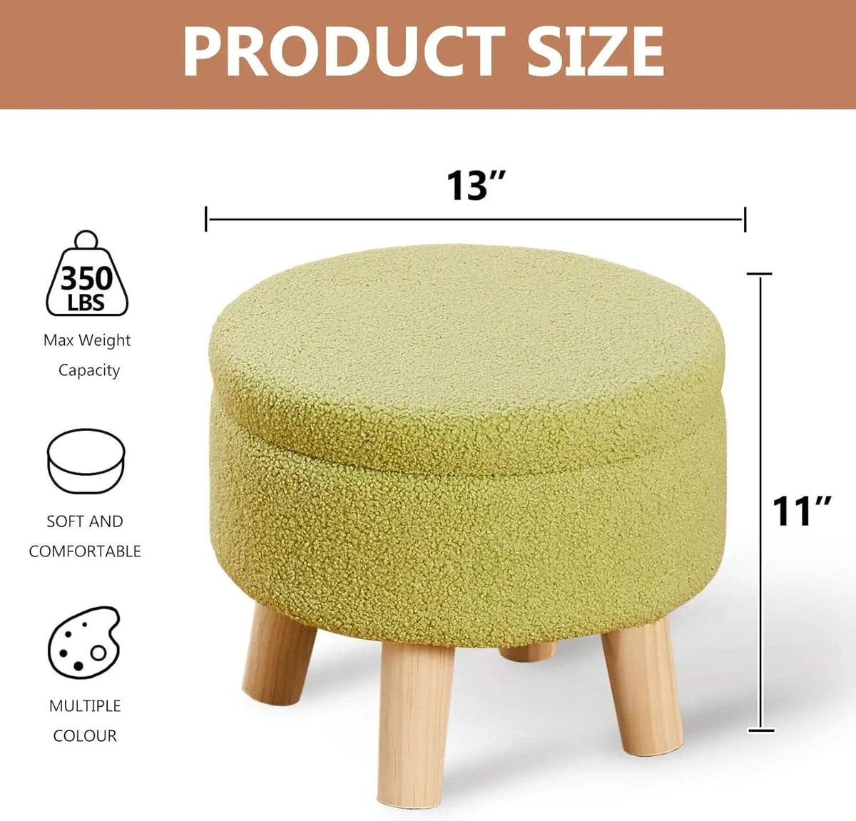 Storage Ottoman Round Footstool Velvet Modern Utility from PriceLows™