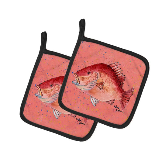 Pot Holder Set of 2 | Heat Resistant Quilted Hot Pads | 7.5 x 7.5 Inch | Strawberry Snapper