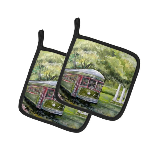 Pot Holder Set of 2 | Heat Resistant Quilted Hot Pads | 7.5 x 7.5 Inch | Streetcar Next Stop Audubon Park