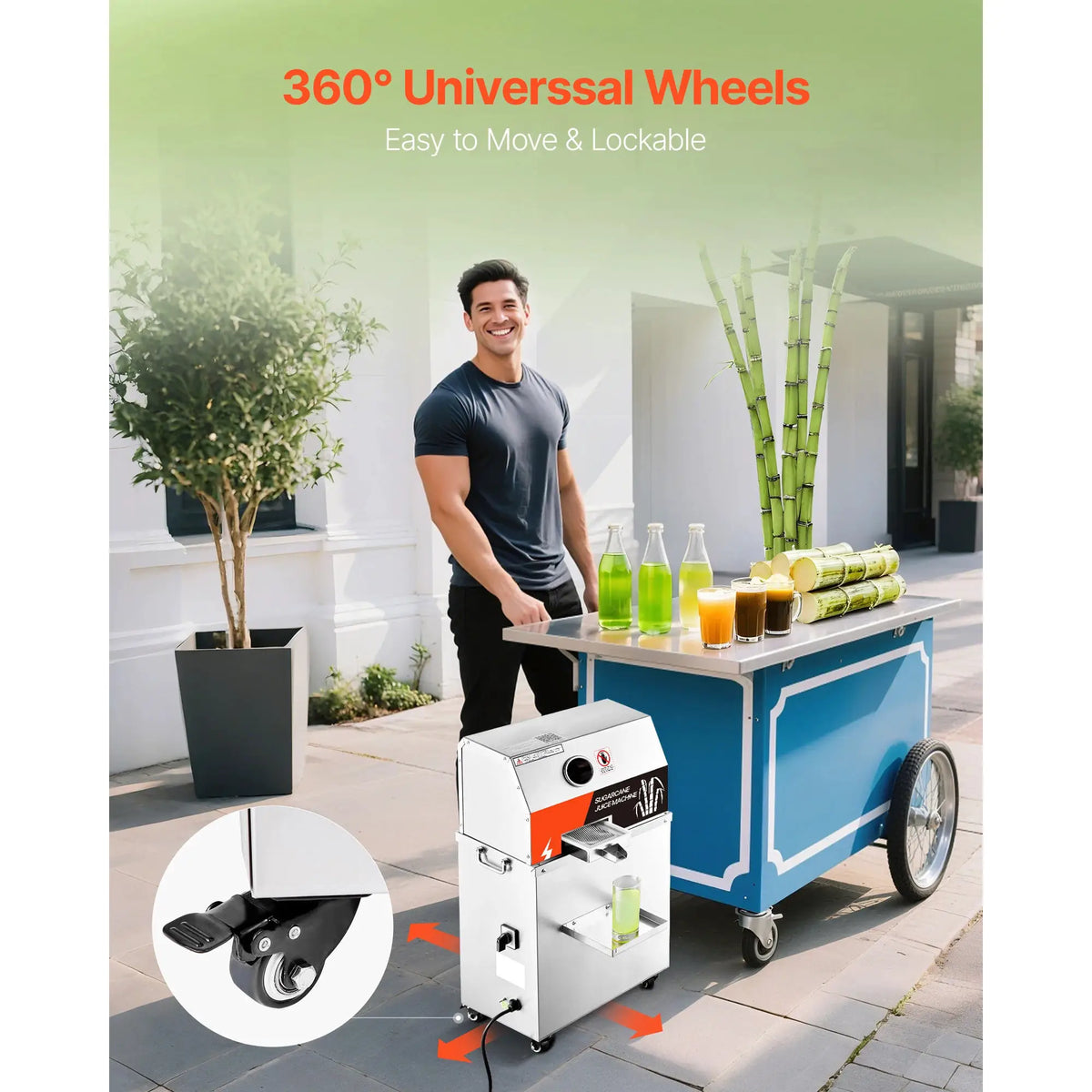 SucceBuy Commercial Sugar Cane Juicer 800W Electric Sugarcane Juicer Machine with 661LBS/H High Output 3 Stainless Steel Rollers Sugar Cane Press Juice Extractor Squeezer on Wheels for Home Commercial from PriceLows™