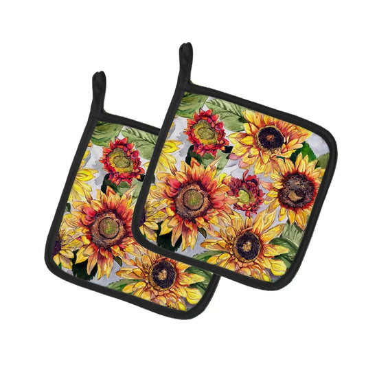 Pot Holder Set of 2 | Heat Resistant Quilted Hot Pads | 7.5 x 7.5 Inch | Sunflowers