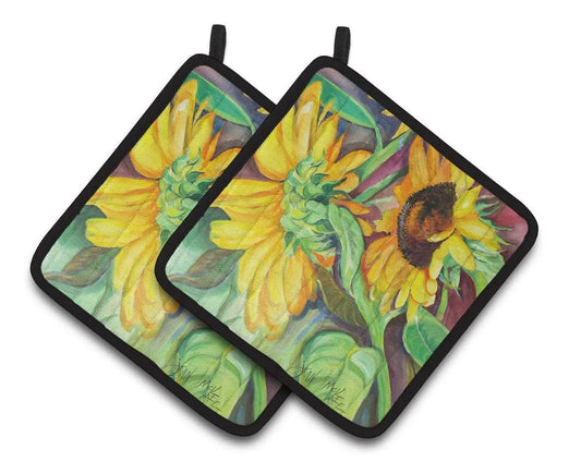 Pot Holder Set of 2 | Heat Resistant Quilted Hot Pads | 7.5 x 7.5 Inch | Sunflowers (Style 3)