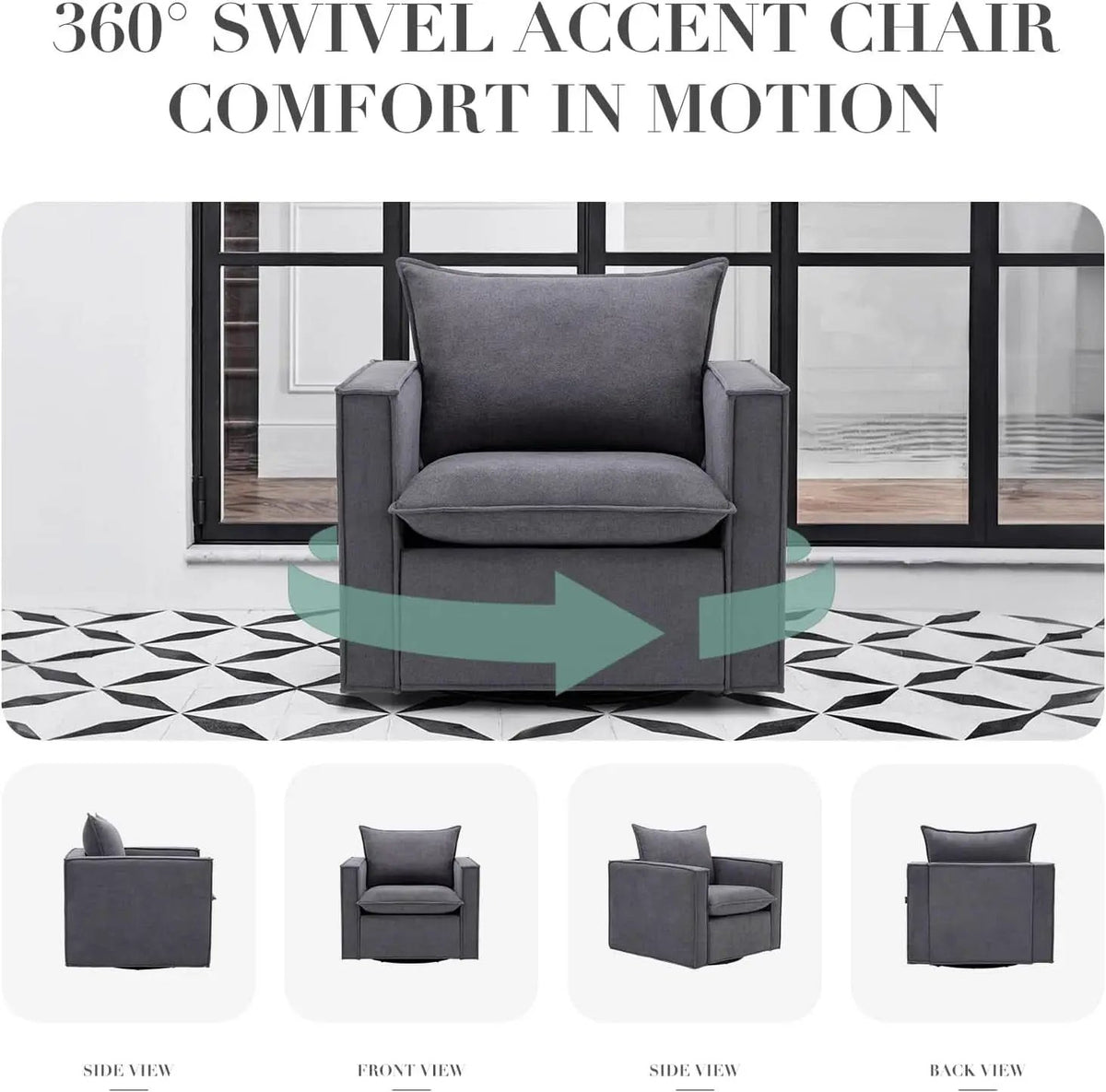 Grey Upholstered Swivel Armchair Twin Pack LivingRoom from PriceLows™