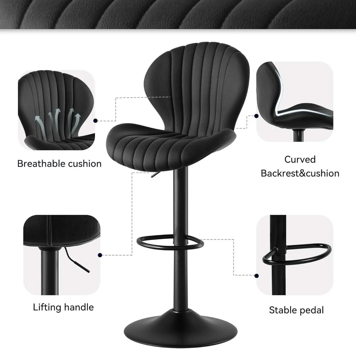 Swivel Bar Stools Set Of 3, Counter Height, Black Finish