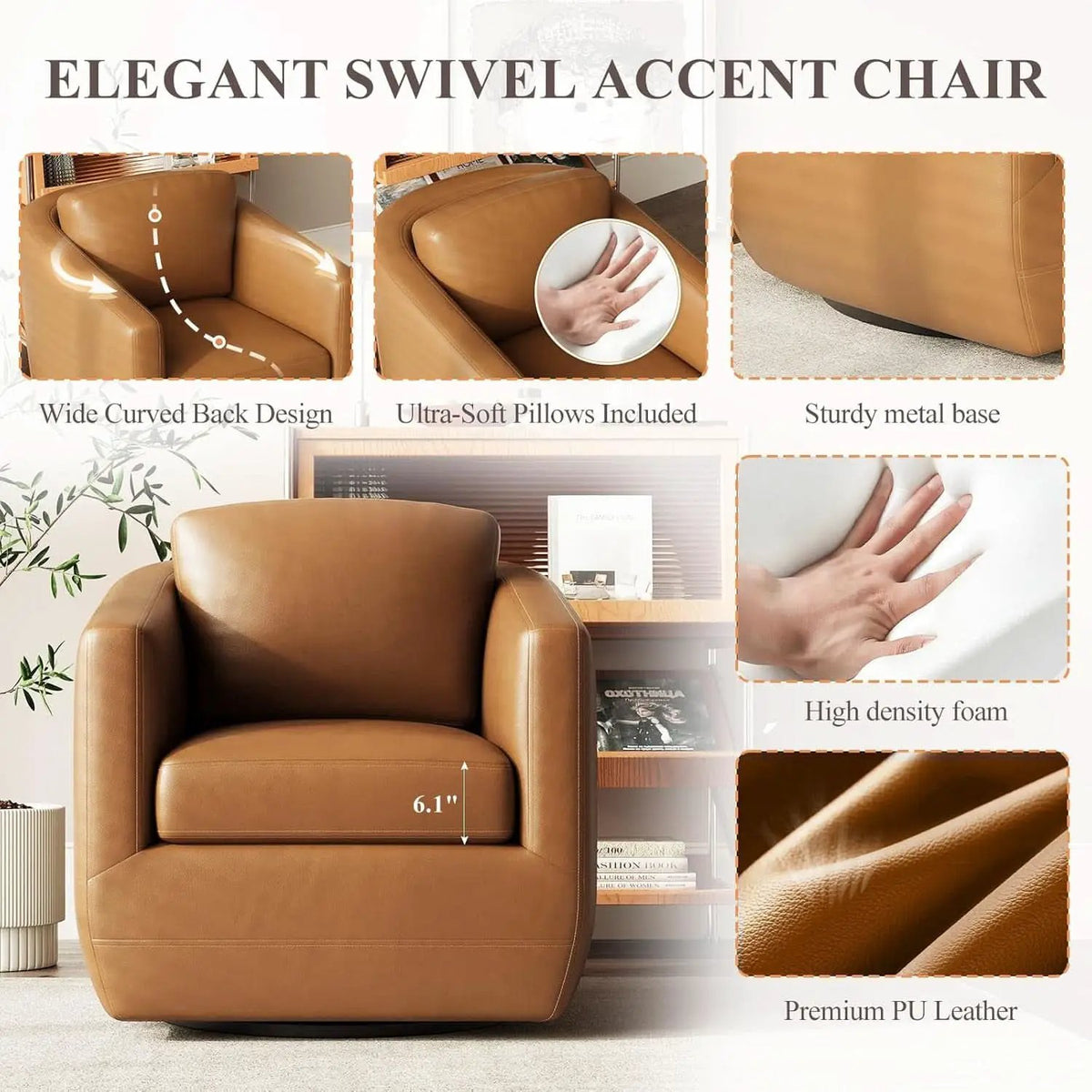 Brown 360 Degree Swivel Premium Upholstered Chairs from PriceLows™