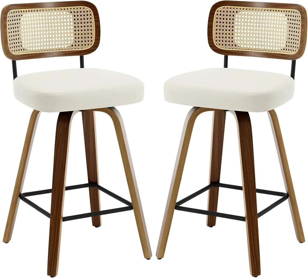 Swivel Counter Height Bar Stools Cream White Rattan Back from PriceLows™