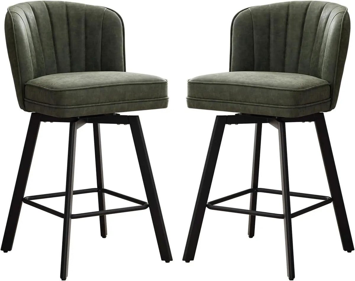 Swivel Counter Height Bar Stools Green Faux Leather from PriceLows™