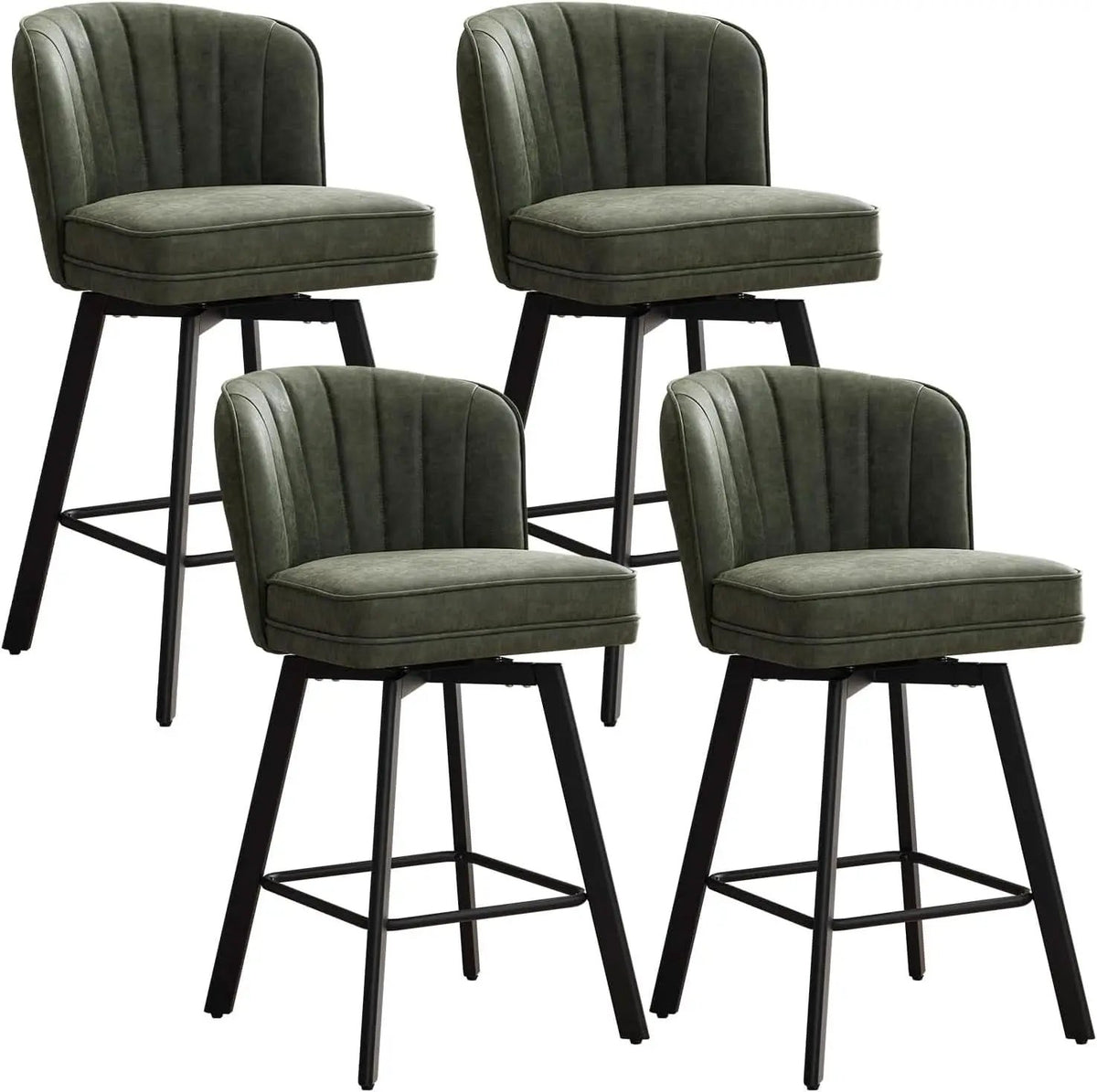 Swivel Counter Height Bar Stools Set of 4 26 Inch Green Faux Leather from PriceLows™