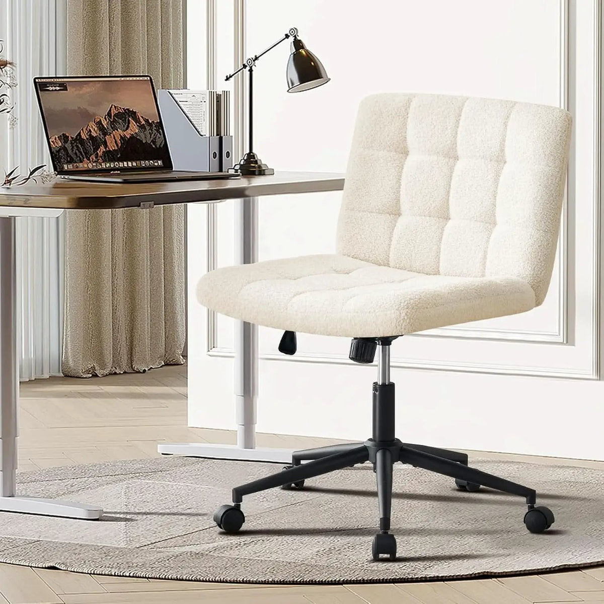 Swivel Faux Fur Armless Desk Chair With Wheels Height Adjustable from PriceLows™