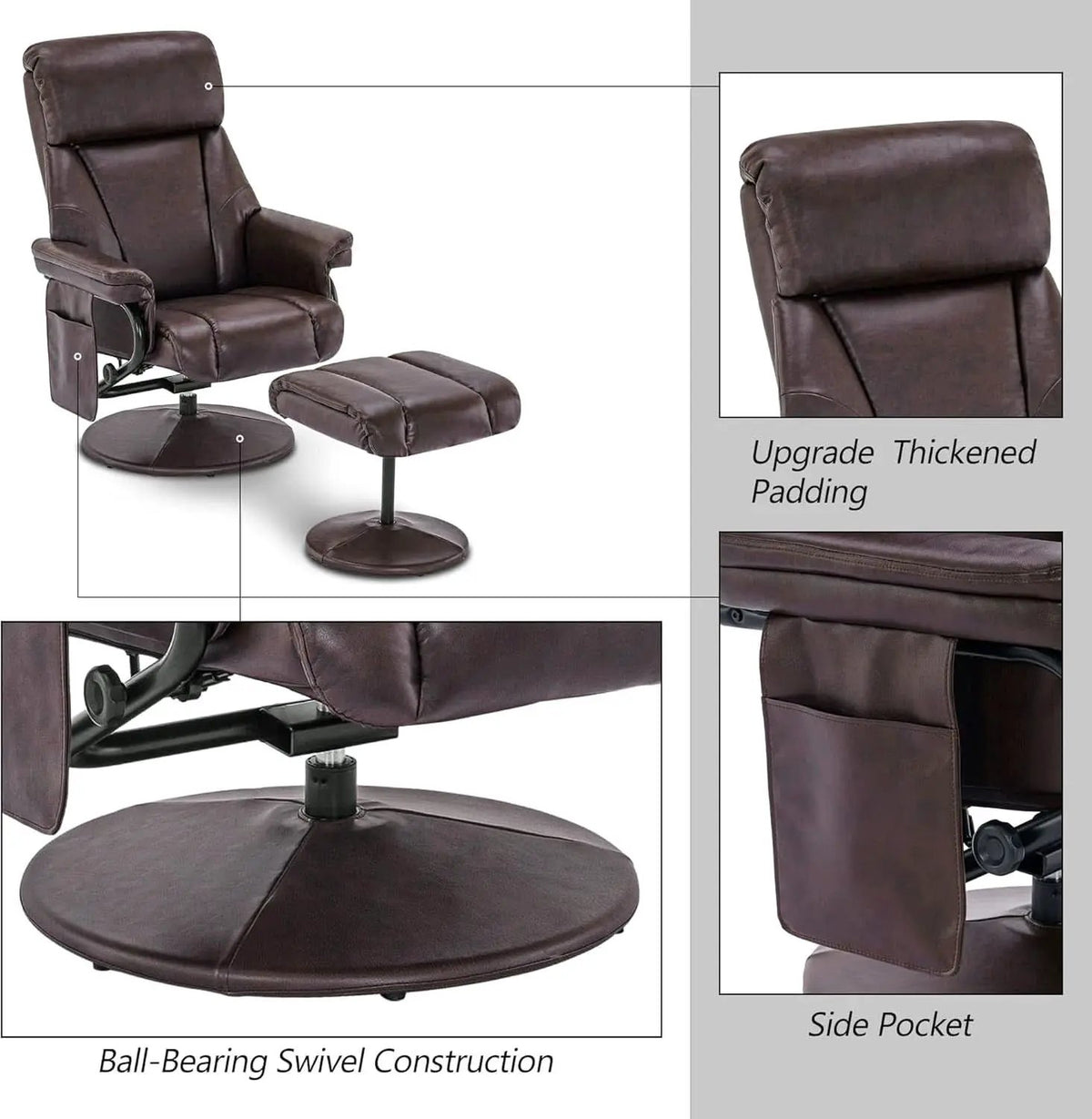 Swivel Recliner With Ottoman Massage Dark Brown Chair from PriceLows™