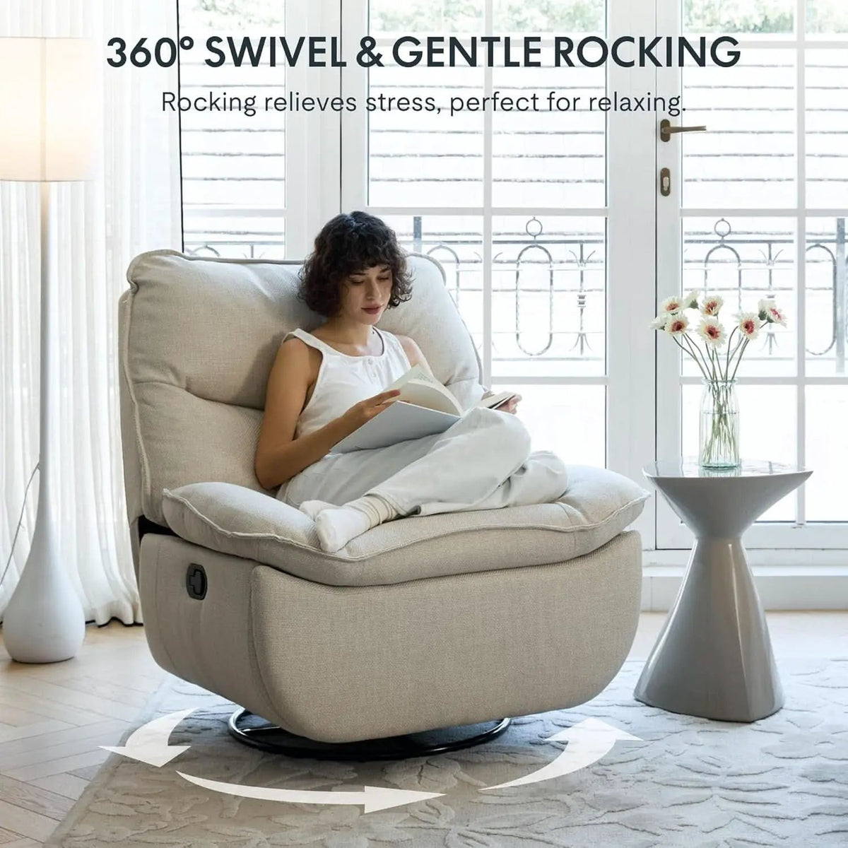 White Three Sixty Degree Swivel Rocker Recliner Chair from PriceLows™