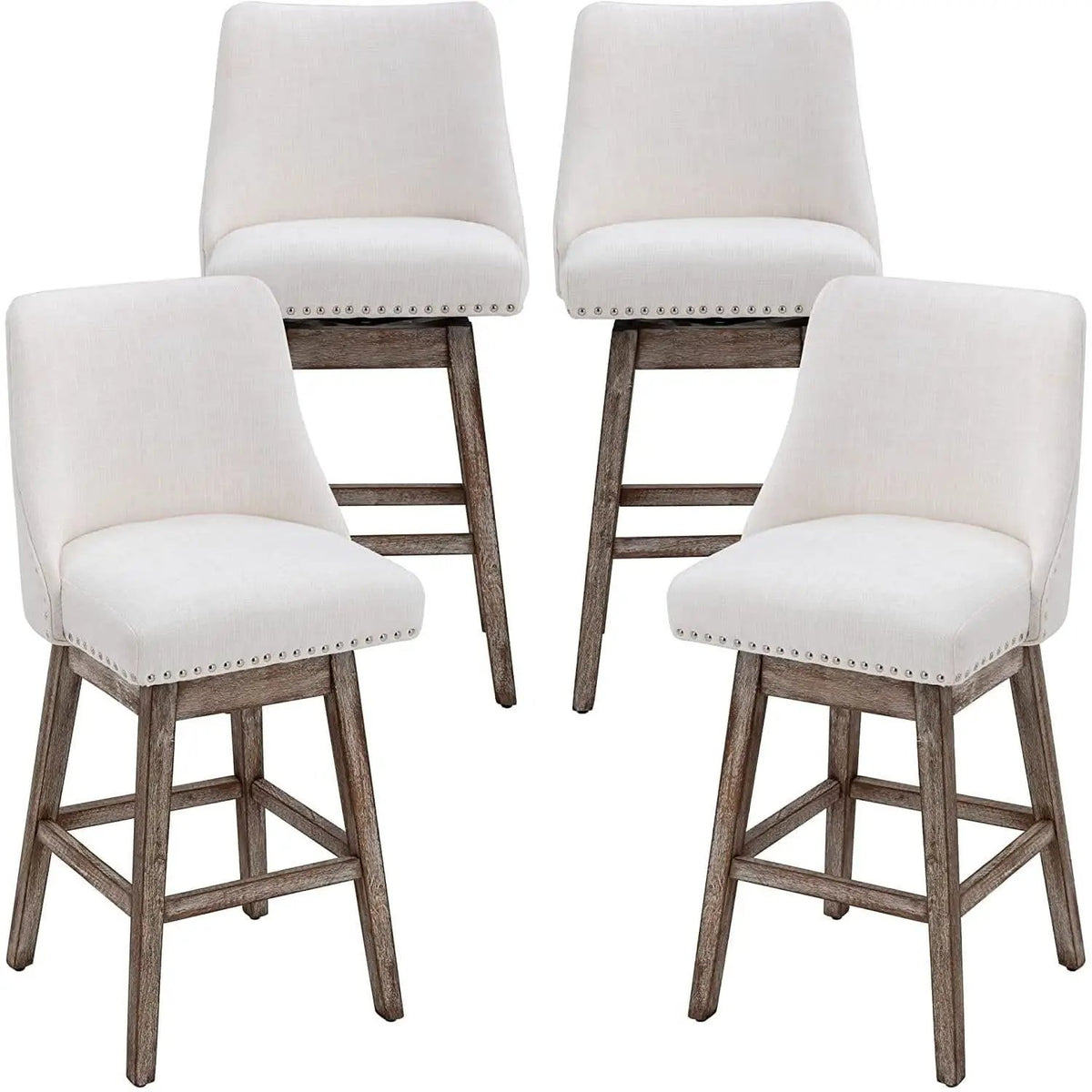 Swivel Upholstered Bar Stool With Back Wood Legs Set Of 4 from PriceLows™
