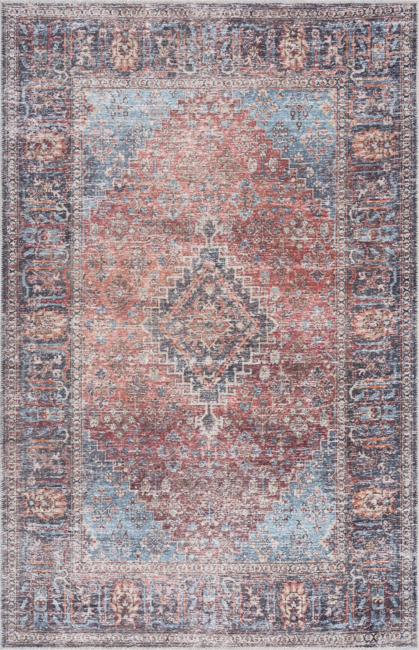 Blue Burgundy Holi-2302 Washable Area Rug from PriceLows™