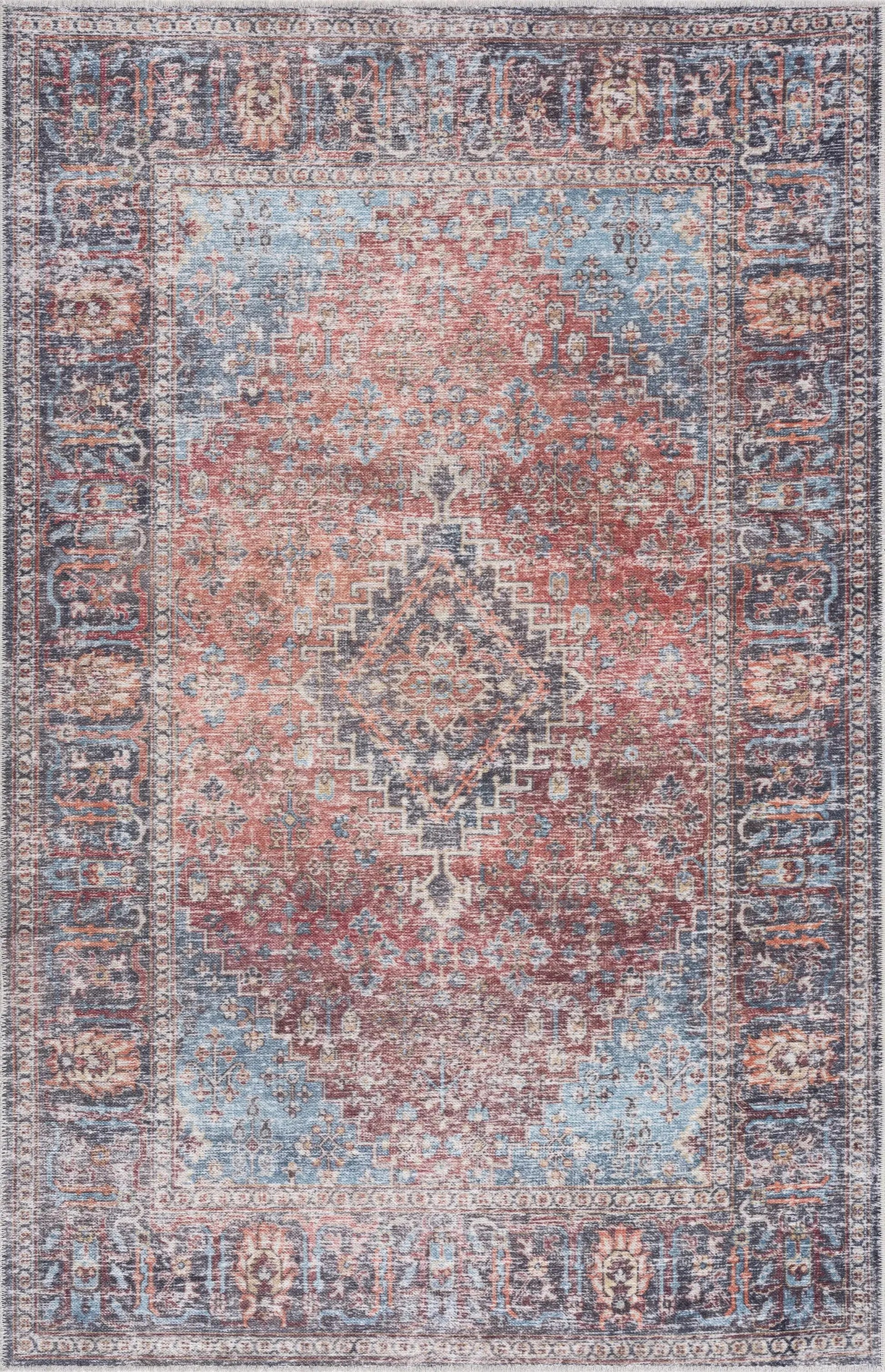 Blue Burgundy Holi-2302 Washable Area Rug from PriceLows™
