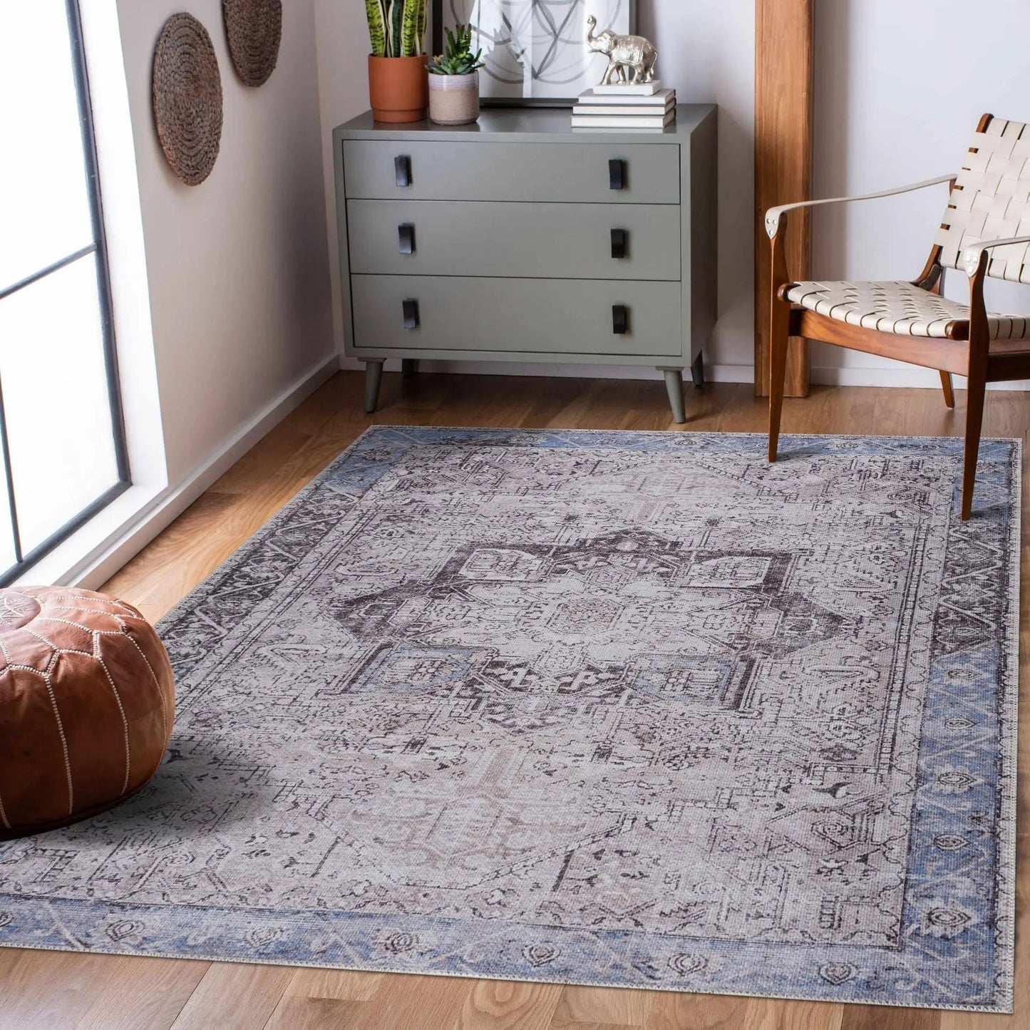 Rosman Blue&Beige Washable Area Rug from PriceLows™