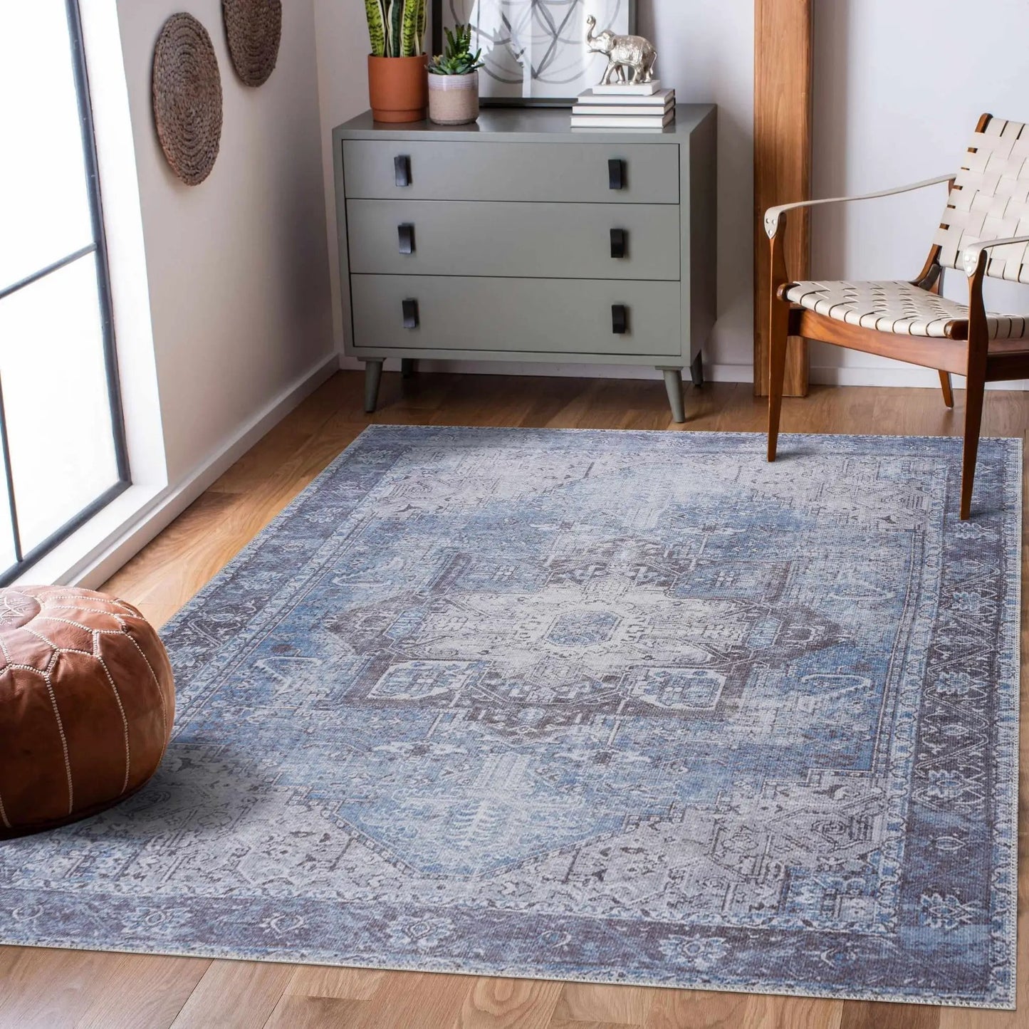 Rosman Blue Washable Area Rug from PriceLows™