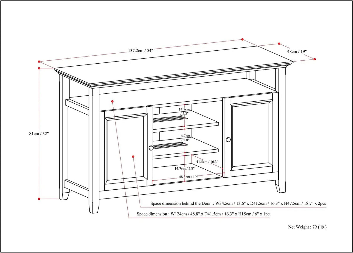 TV Media Stand 54 Inch Wide Golden Brown Cabinet Storage from PriceLows™