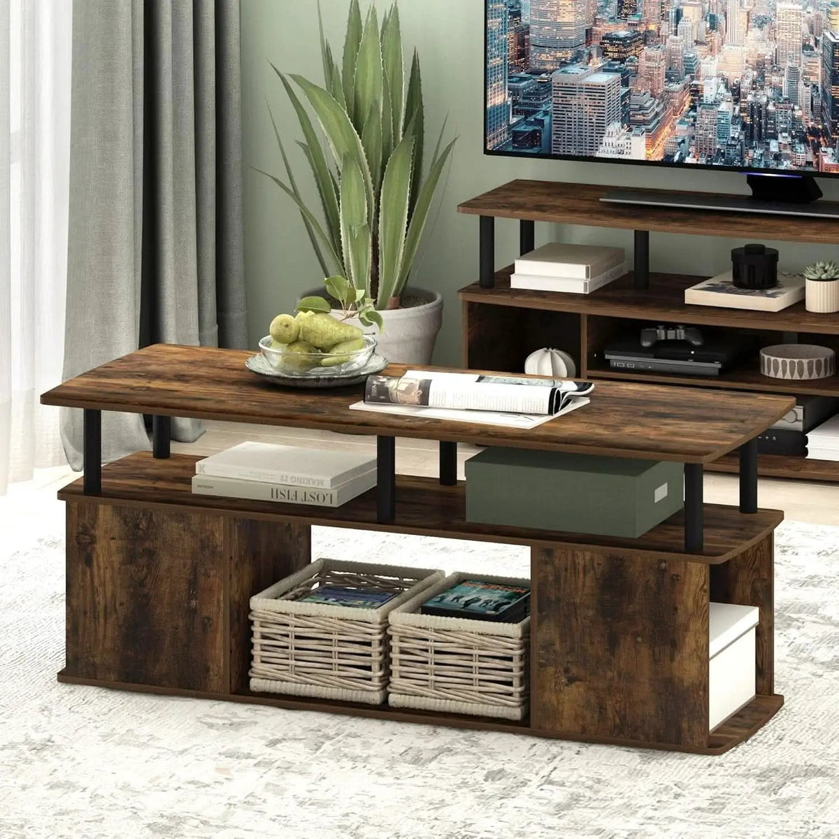 TV Stand For 50 Inch TVs Amber Pine Black Rustic Modern from PriceLows™