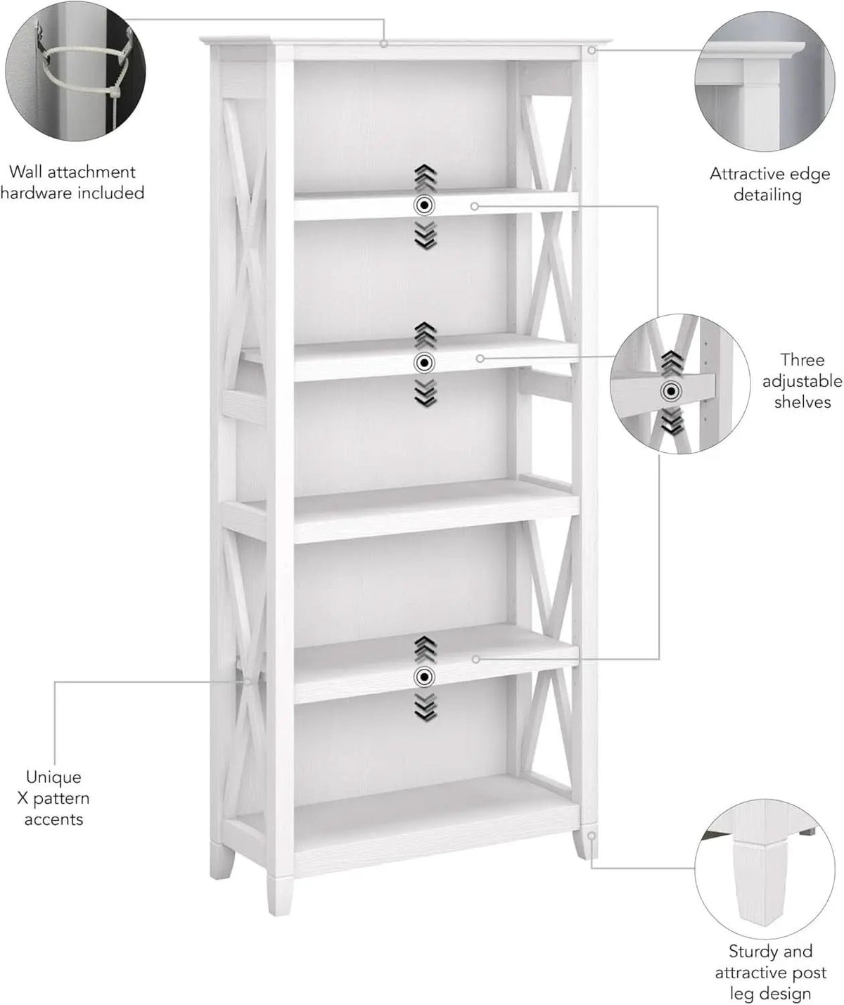 Tall 5 Shelf Bookcase In Pure White Oak Modern Farmhouse from PriceLows™