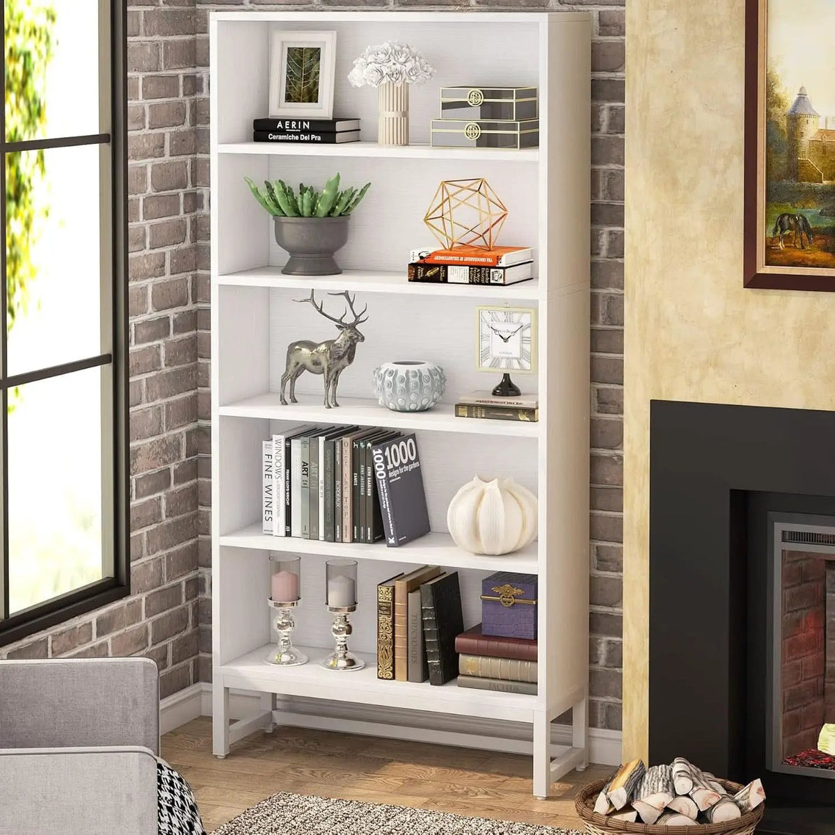 Tall 70.8 Inch Bookcase 5 Tier Heavy Freestanding White from PriceLows™