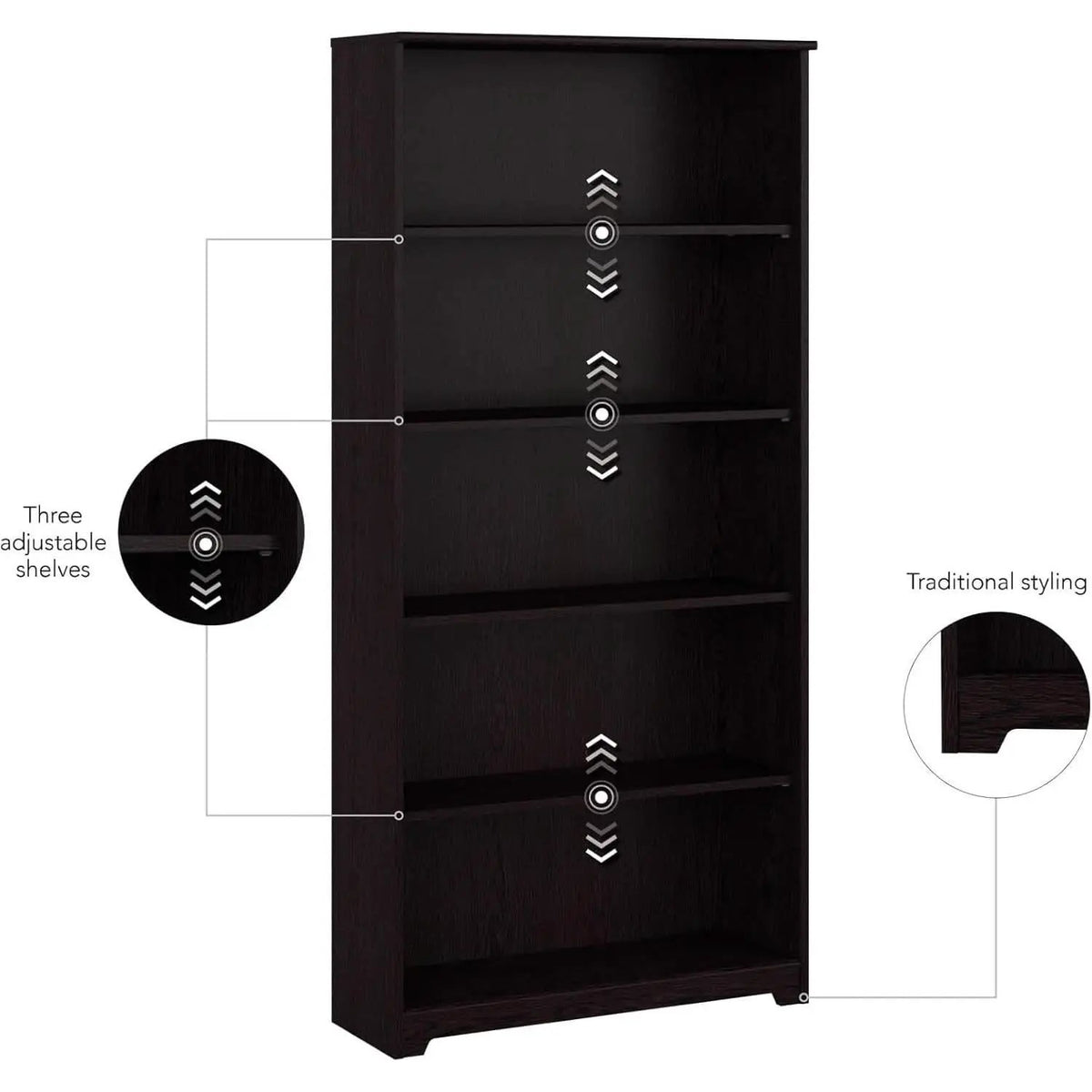 Tall Five Shelf Bookcase Espresso Oak For Living Room from PriceLows™