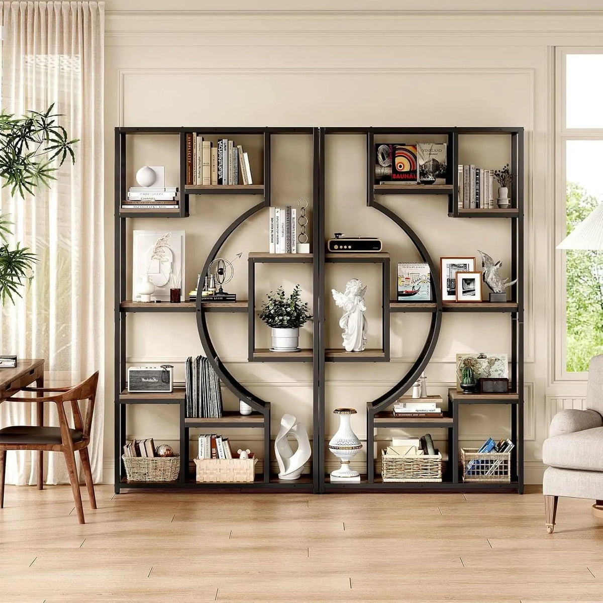 Tall Industrial Bookshelf Set Of 2 Geometric Gray Wash from PriceLows™