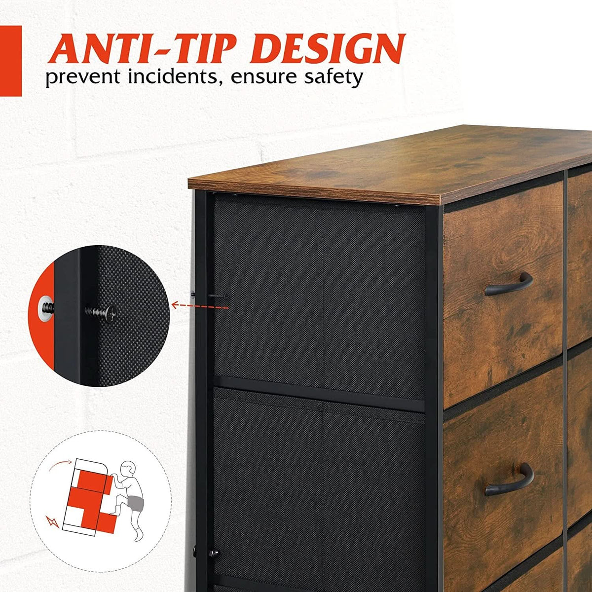 Tall Rustic Brown Dresser With 10 Deep Drawers For Bedroom from PriceLows™