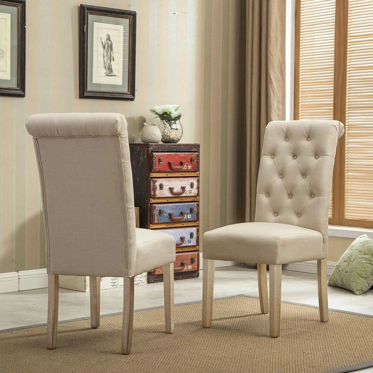Tan Solid Wood Tufted Parsons Dining Chair Set Of 2 from PriceLows™