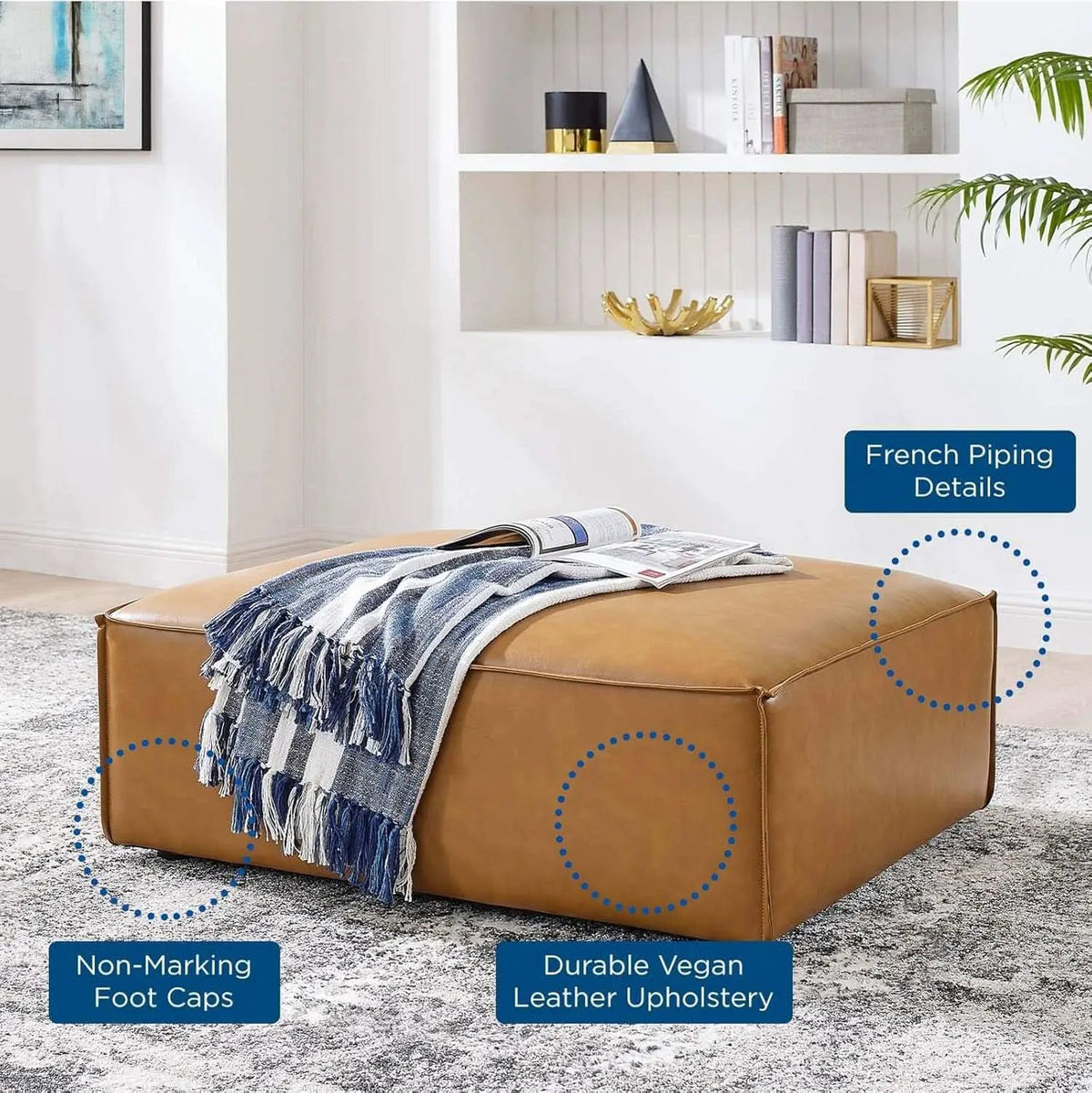 Tan Vegan Leather Contemporary Sectional Sofa Ottoman from PriceLows™