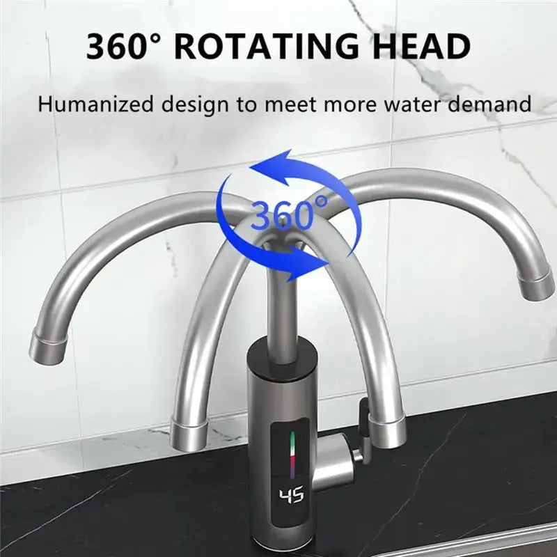 L68A 1 PCS 110V Hot Water Heater Faucet Instant Tankless Electric Silver 304 Stainless Steel With LED US Plug from PriceLows™