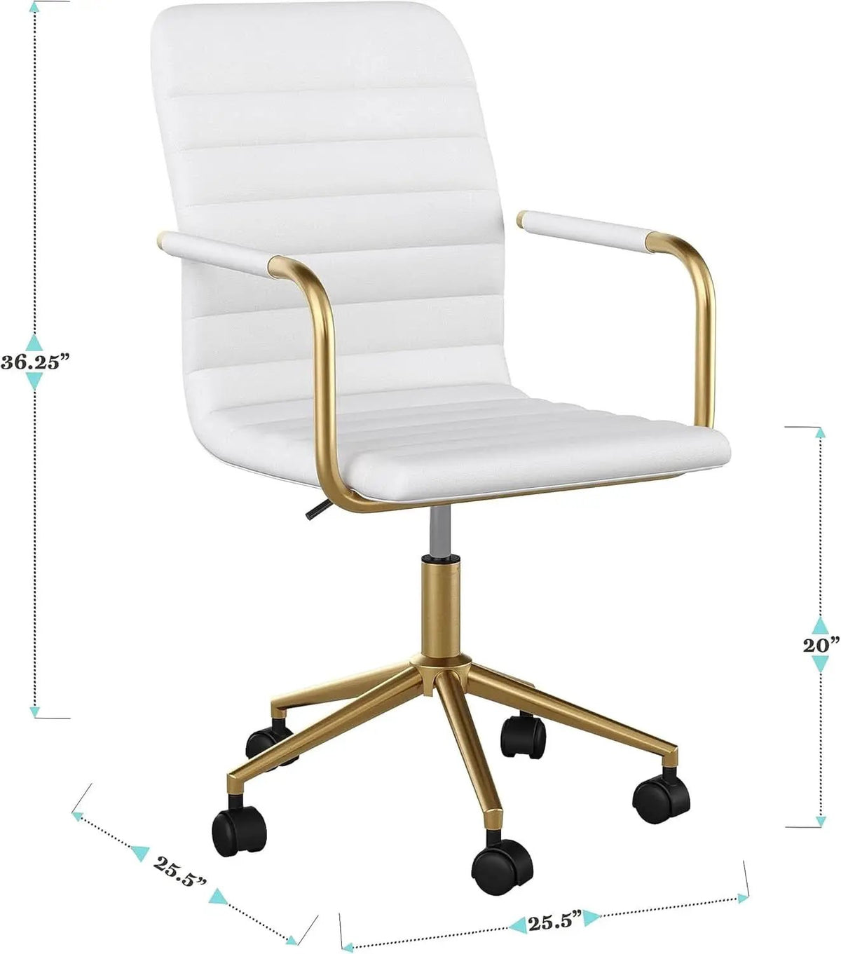 Taytum Swivel Task Chair White Faux Leather Brass Frame from PriceLows™