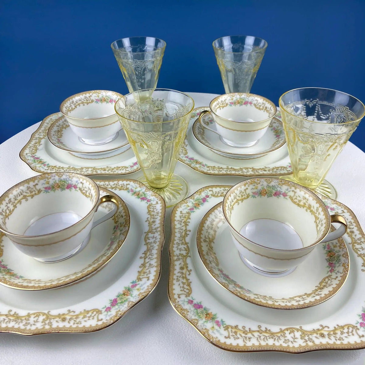 Tea Coffee Serving Set by Noritake, Elvira | 4 Porcelain Cups & Saucers, 4 Square Dessert Salad Plates | Hosting Essentials | Collectors & Hosts