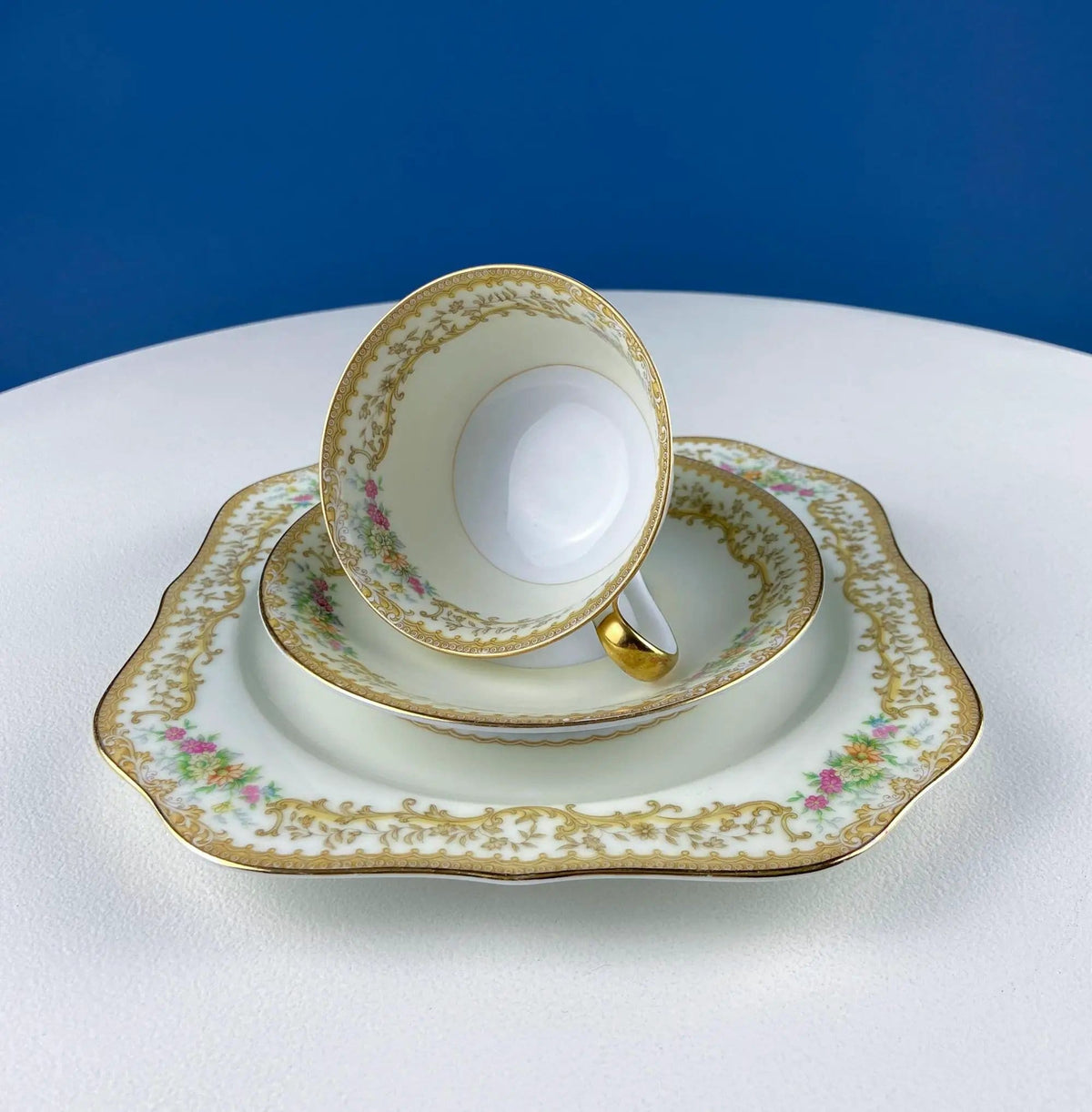 Tea Coffee Serving Set by Noritake, Elvira | 4 Porcelain Cups & Saucers, 4 Square Dessert Salad Plates | Hosting Essentials | Collectors & Hosts