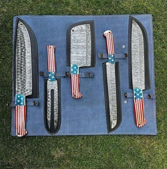 "Texas Flag Damascus Steel Knife Set - Durable & Stylish" | Damascus Steel | Kitchen Knives Set | Home