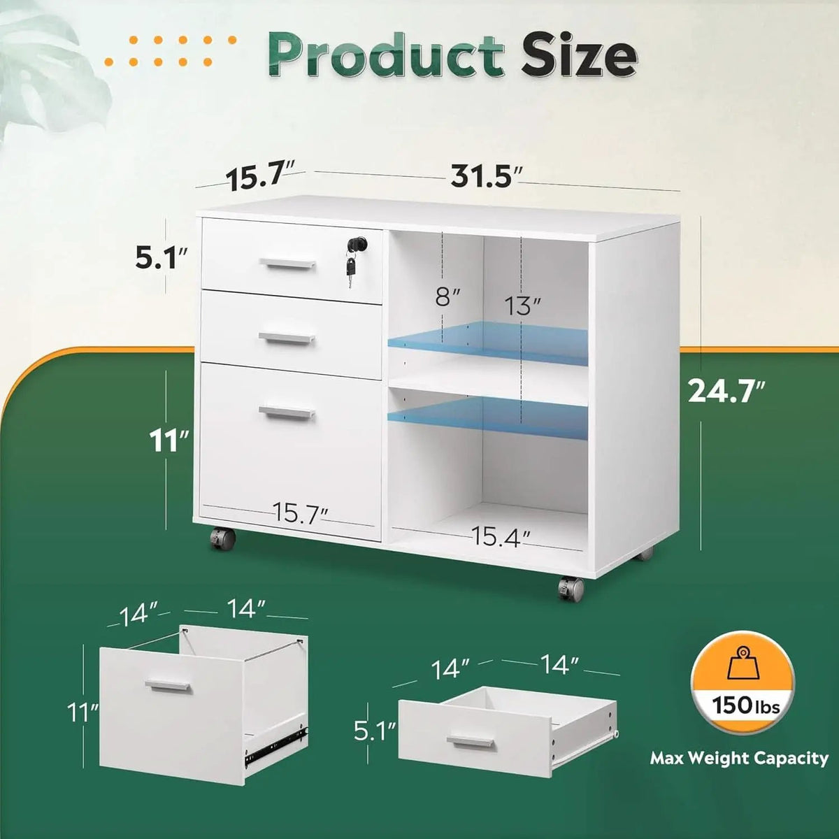 Three Drawer File Cabinet With Printer Stand Locking Wheels from PriceLows™