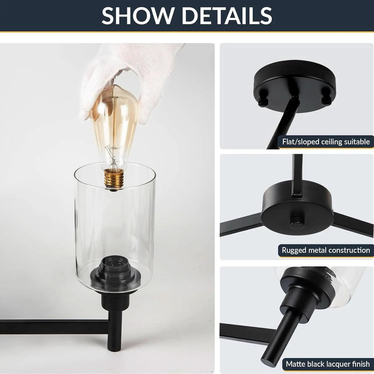 Three Light Black Glass Chandelier For Dining Room And Entryway With Glass Shade from PriceLows™