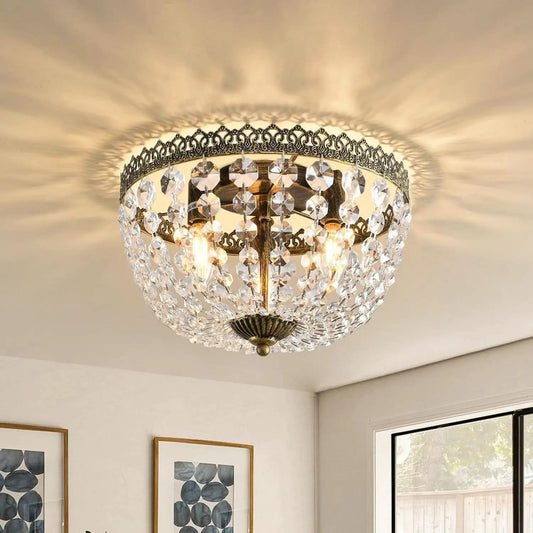 Three Light French Empire Crystal Chandelier Antique Bronze Dimmable Flush Mount from PriceLows™