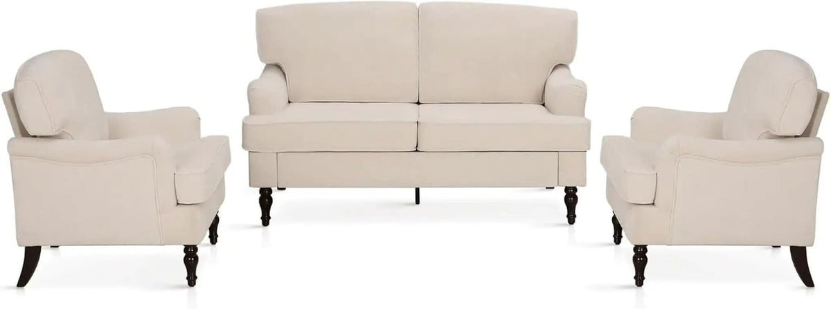 Three Piece Living Room Furniture Set With Linen Fabric Loveseat And Two Accent Chairs Off White from PriceLows™