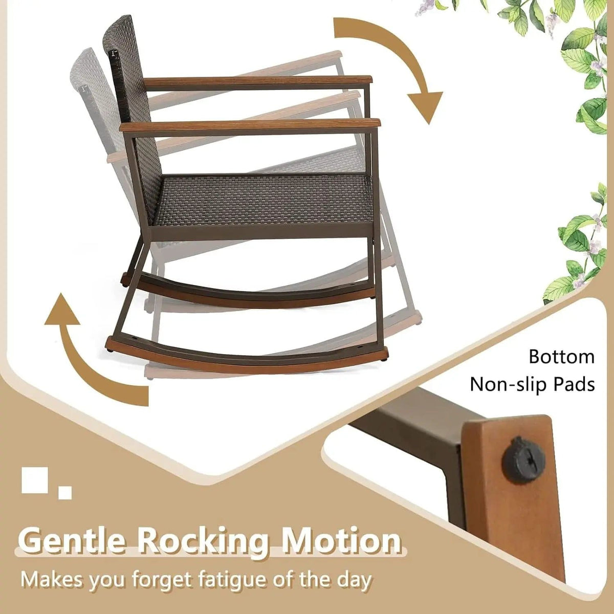 Three Piece Rocking Bistro Set With Cushions And Coffee Table For Outdoor Rattan Patio Off White from PriceLows™