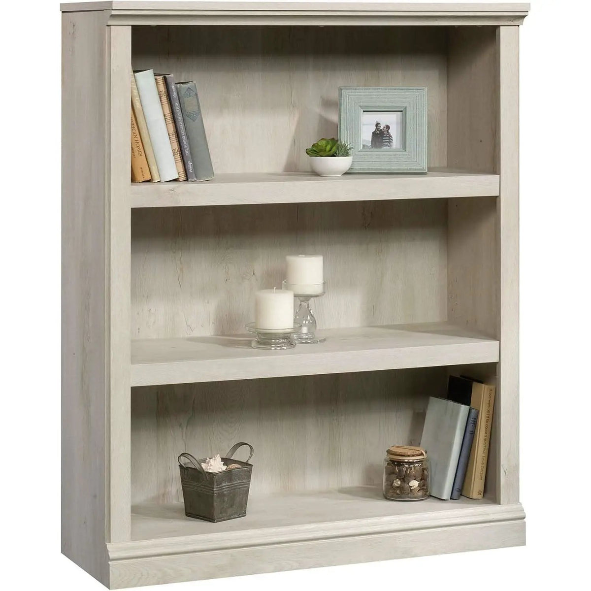 Three Shelf Bookcase Chalked Chestnut Finish With Adjustable Shelves from PriceLows™
