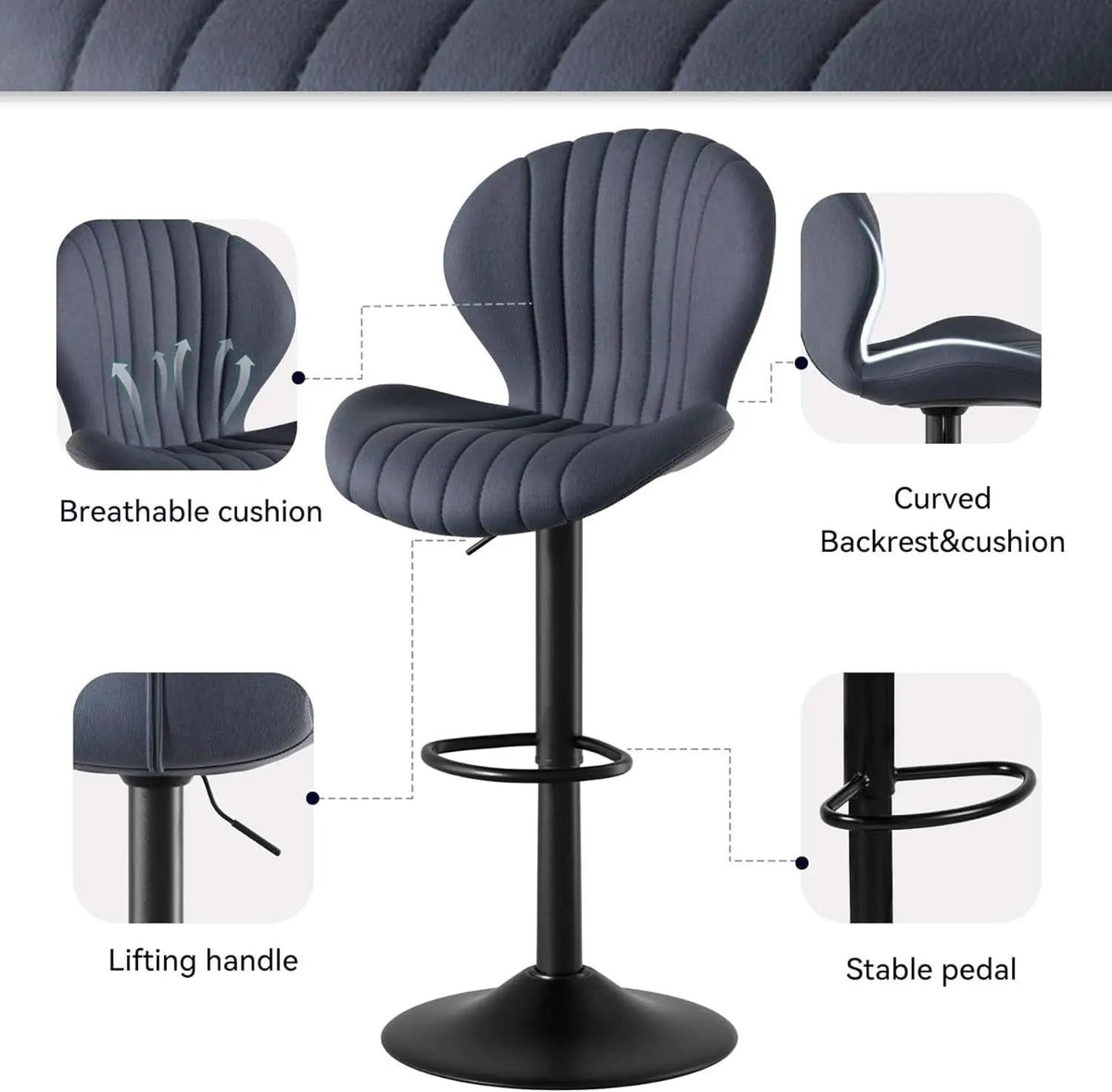 Three Swivel Bar Stools Counter Height High Back DarkGrey from PriceLows™