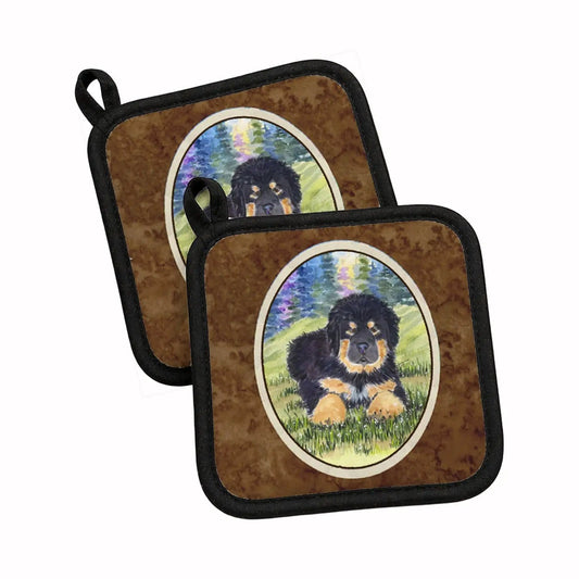 Pot Holder Set of 2 | Heat Resistant Quilted Hot Pads | 7.5 x 7.5 Inch | Tibetan Mastiff (Style 5)