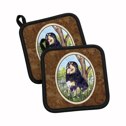 Pot Holder Set of 2 | Heat Resistant Quilted Hot Pads | 7.5 x 7.5 Inch | Tibetan Mastiff (Style 7)