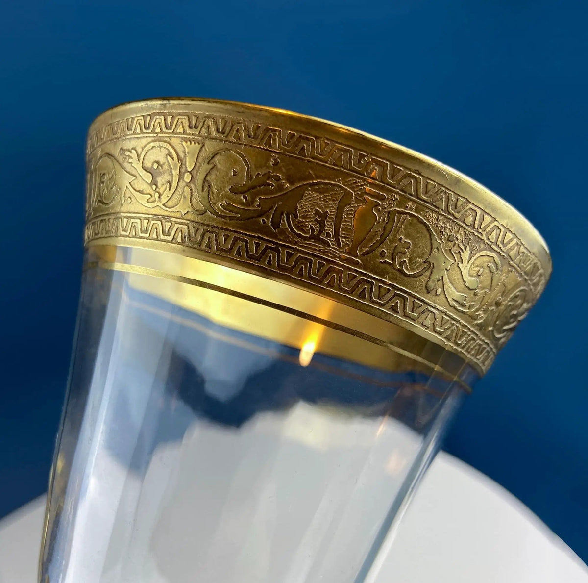 Antique Tiffin Franciscan Wine Goblets with Embossed Gold Rims | Set of 5 Faceted Mid Century Stemware | 24K Gold | Gift for Him Her