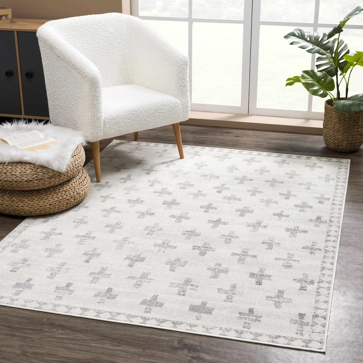 Tigris Swiss Cross Ivory & Gray 2322 Area Rug from PriceLows™