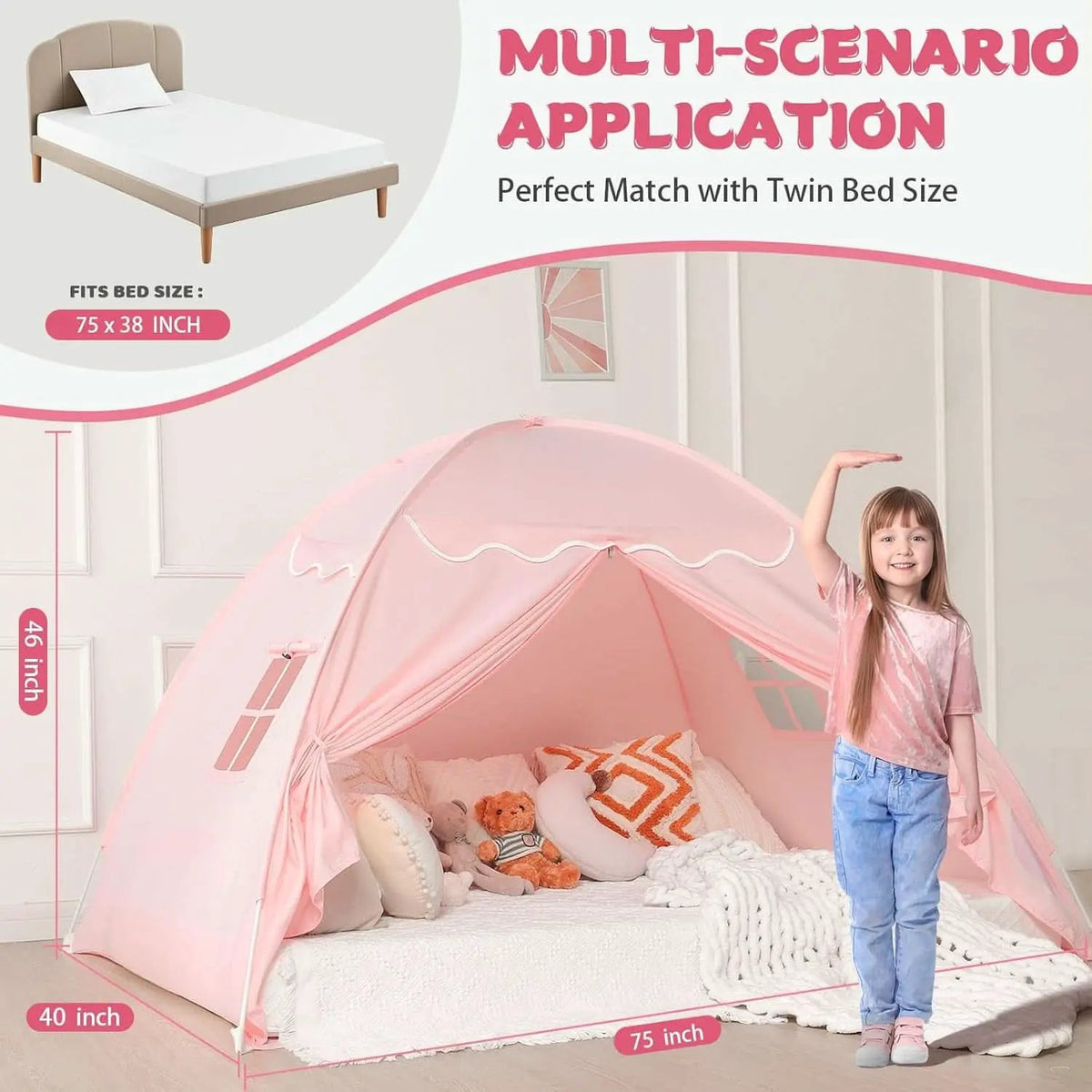 Toddler Bed Tent Canopy Portable Pink Night Light Pro from PriceLows™