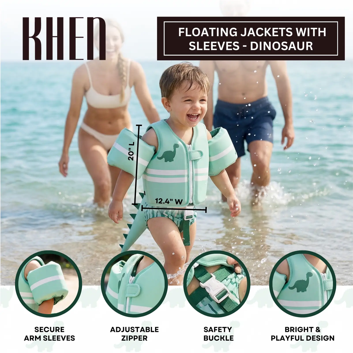 Floating Jackets with Sleeves for pool or Beach | 1-3 Years | Dinosaur from PriceLows™